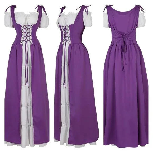 Corset Purple Renaissance Costume Medieval Dress Irish Over Dress Cosplay - Picture 3 of 6